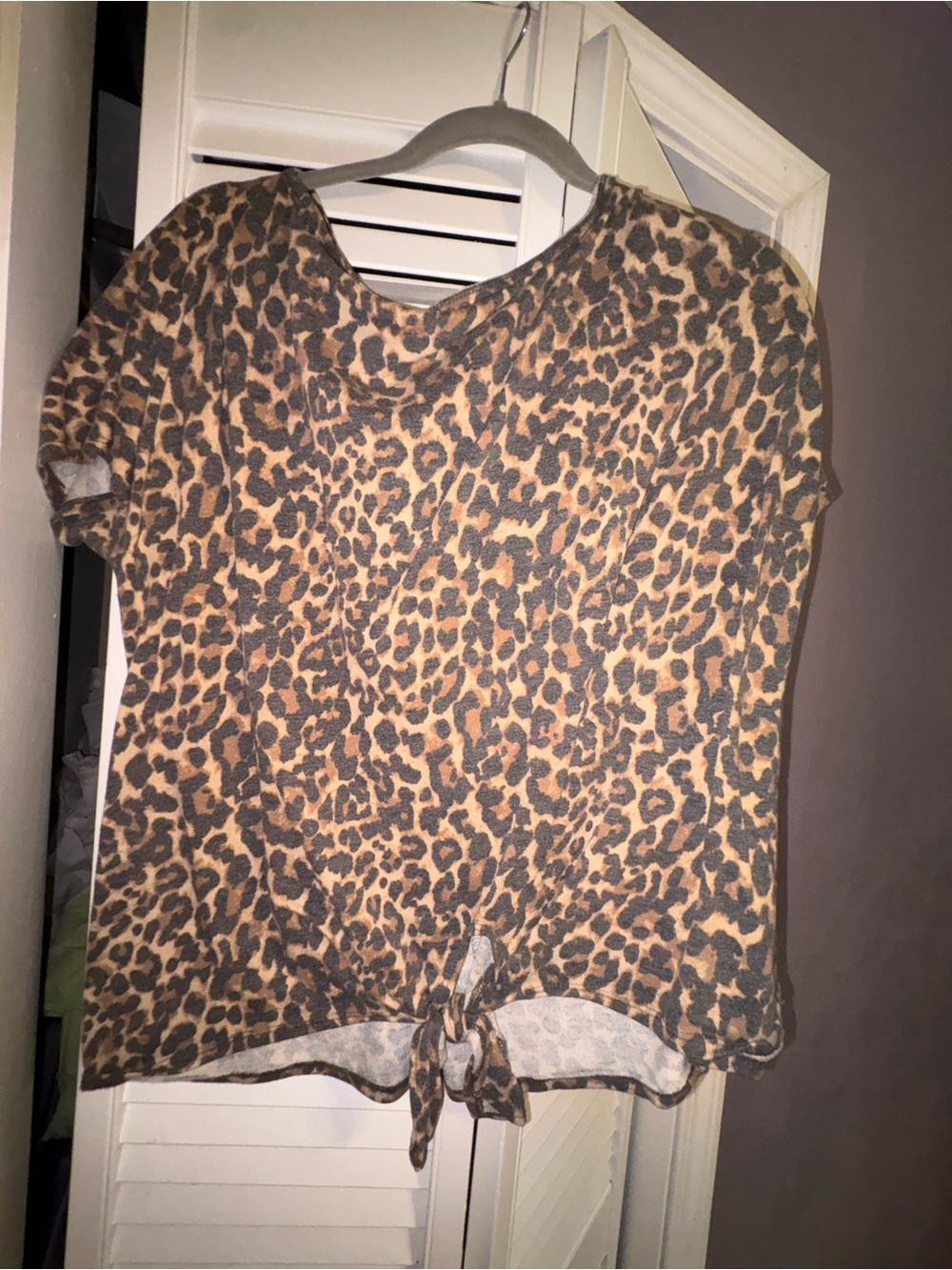 Leopard Print Tie-Hem Women's Top - Brown